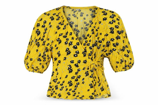 Jigsaw Women's Yellow Wrap Blouse, Size 6, Viscose, Floral