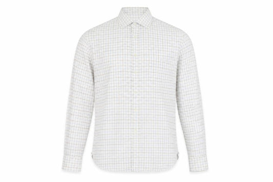 Massimo Dutti Men's White Check Long Sleeve Shirt, Size 44