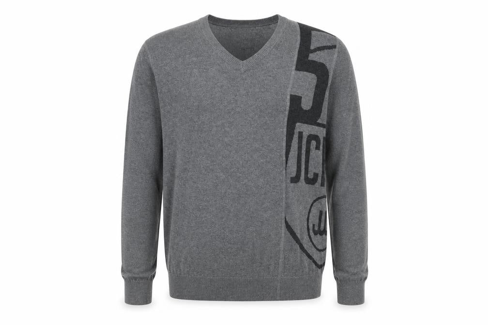 Jack & Jones Men's Grey Graphic V-Neck Pullover Jumper - L