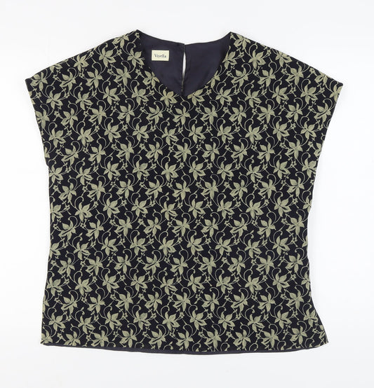 Viyella Women's Blue Floral Blouse UK 12 V-Neck