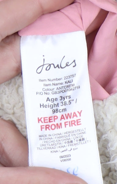 Joules Girls Ivory Puffer Jacket 3 Years Hooded Winter