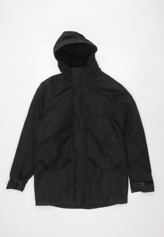 Fabric Men's Black Rain Coat Jacket - S, Hooded, Casual