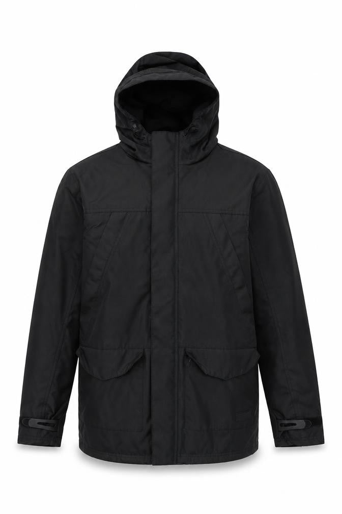 Fabric Men's Black Rain Coat Jacket - S, Hooded, Casual