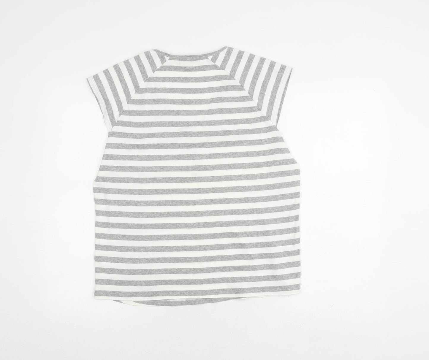 Bhs Women's Grey & White Striped V-Neck Top - Size 20