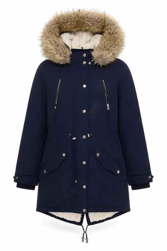 Front view of Miss Selfridge Women's Blue Parka Coat, size 10