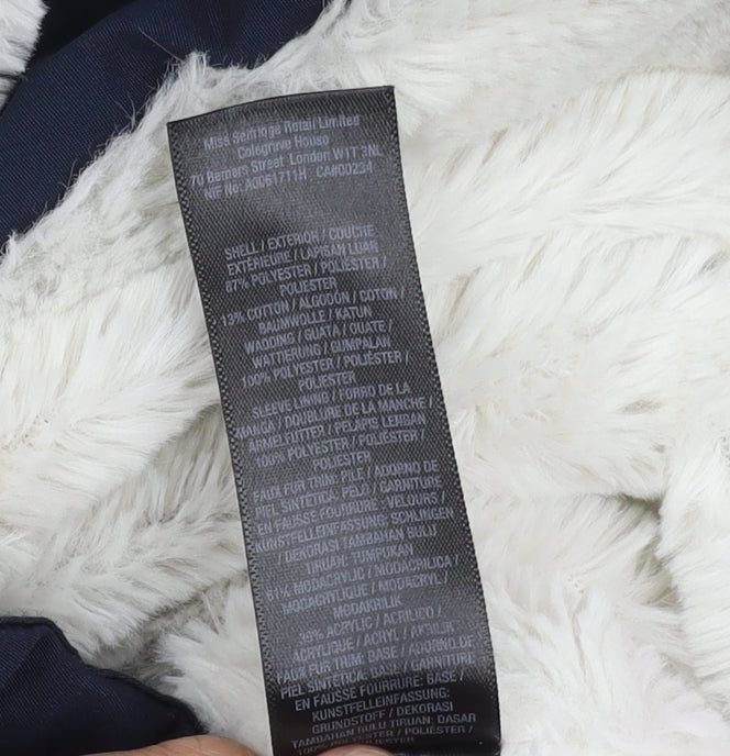 Miss Selfridge Women's Blue Parka Coat Size 10