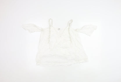 River Island Women's White V-Neck Tasselled Top Size 8