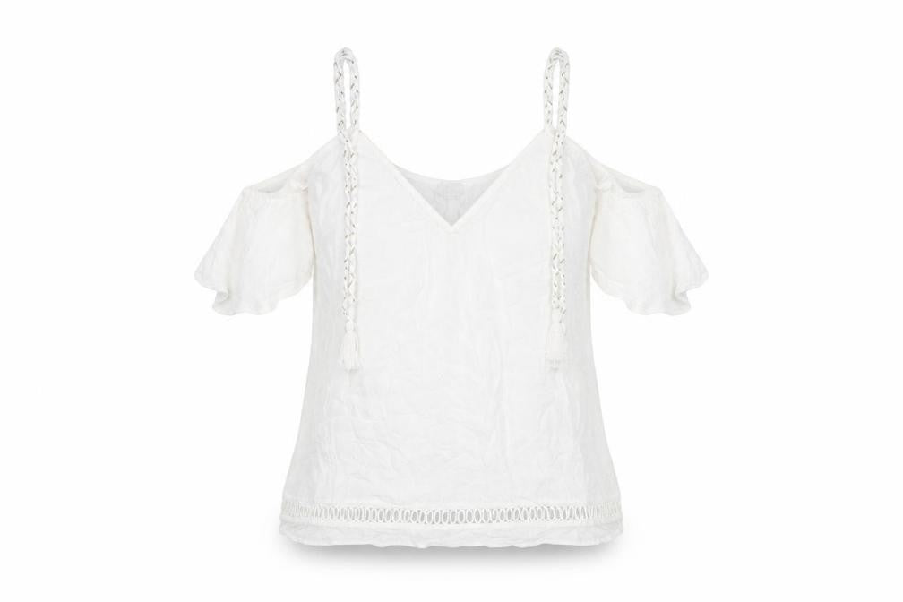 River Island Women's White V-Neck Tasselled Top Size 8