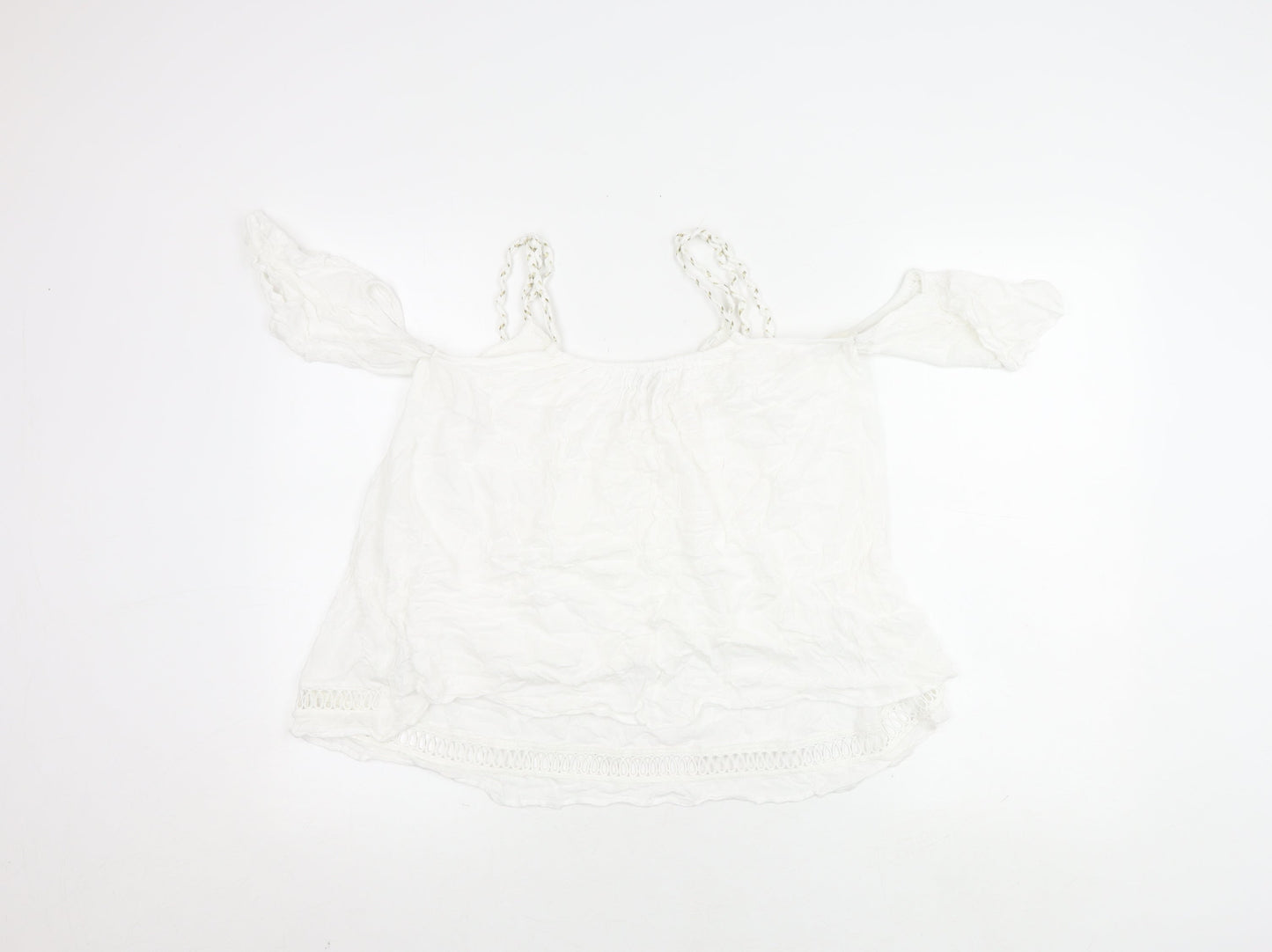 River Island Women's White V-Neck Tasselled Top Size 8