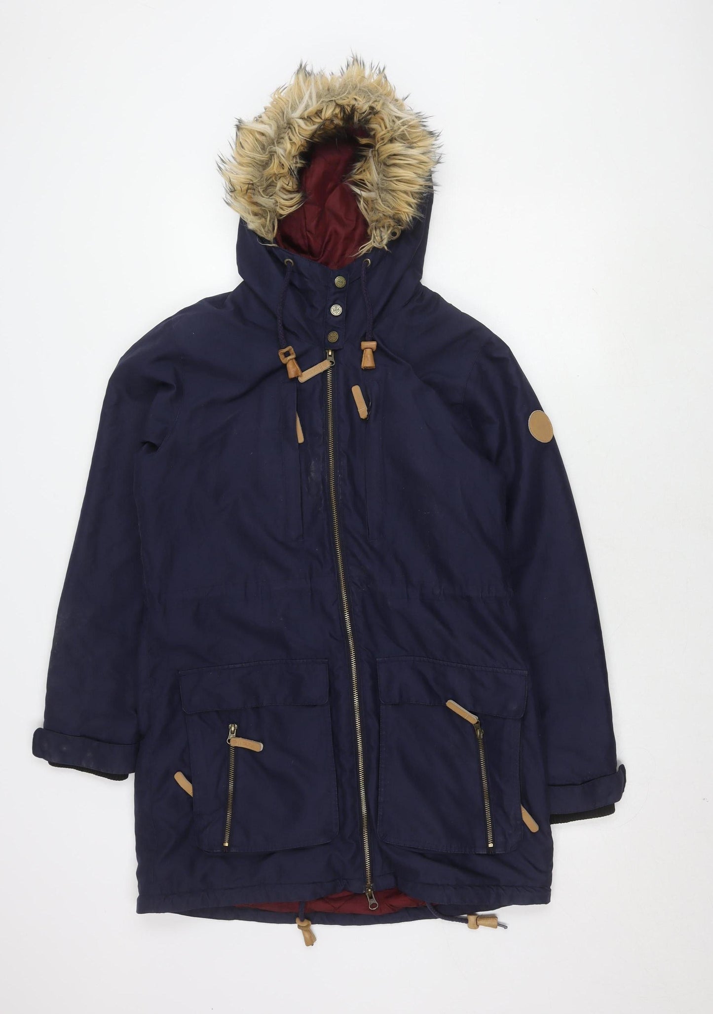 Surfanic Women's Blue Parka Jacket with Fur Trim Hood
