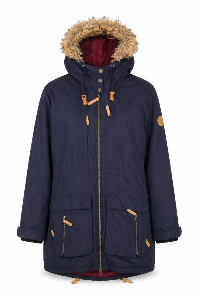 Surfanic Women's Blue Parka Jacket with Fur Trim Hood