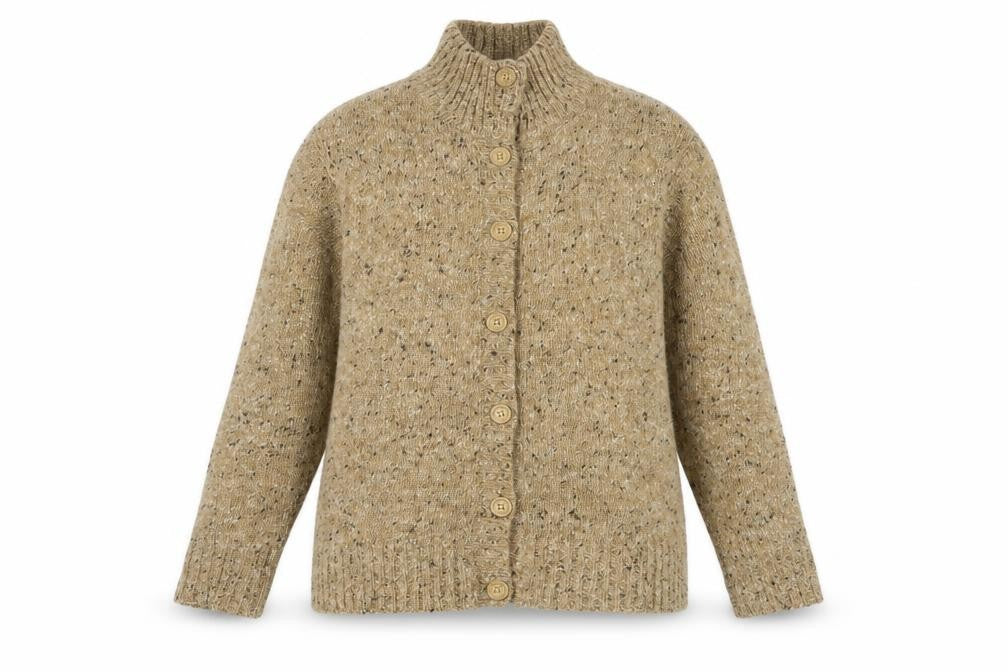 Damart Beige Women's L High Neck Cardigan