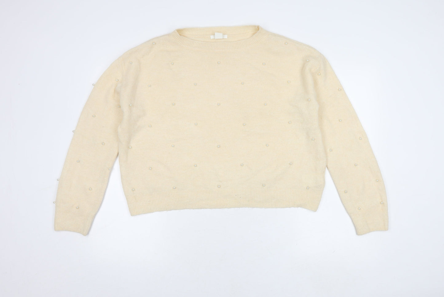 H&M Women’s Ivory Beaded Pullover Jumper S