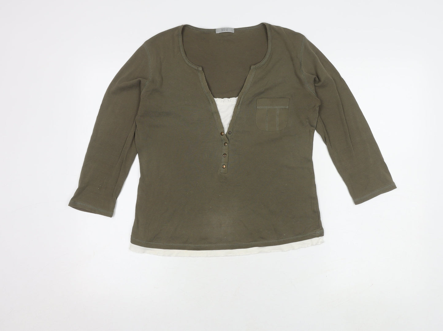 Marks and Spencer Women’s Green 3/4 Sleeve Henley - Size 12