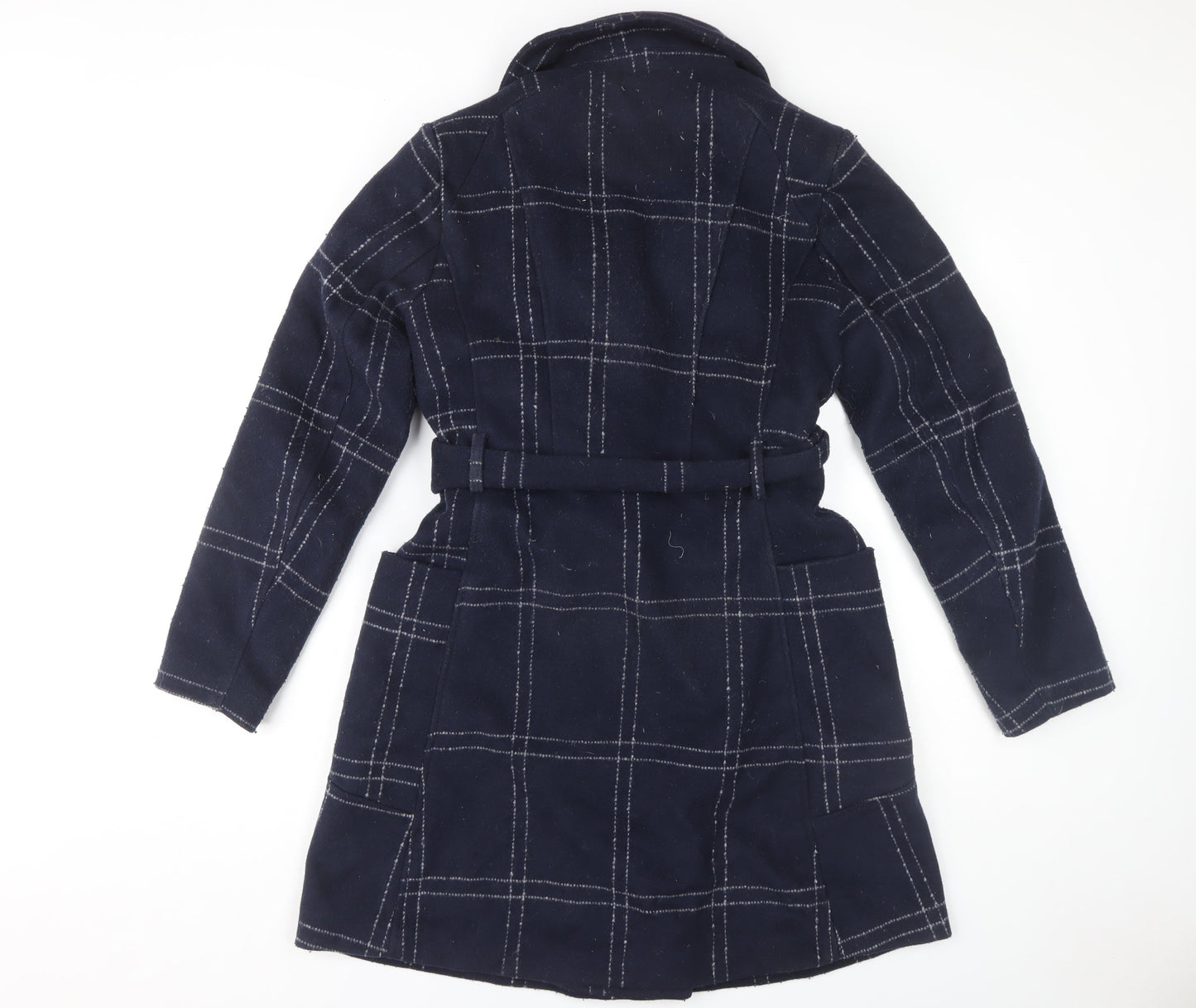 Vila Women's Blue Check Overcoat Size 10