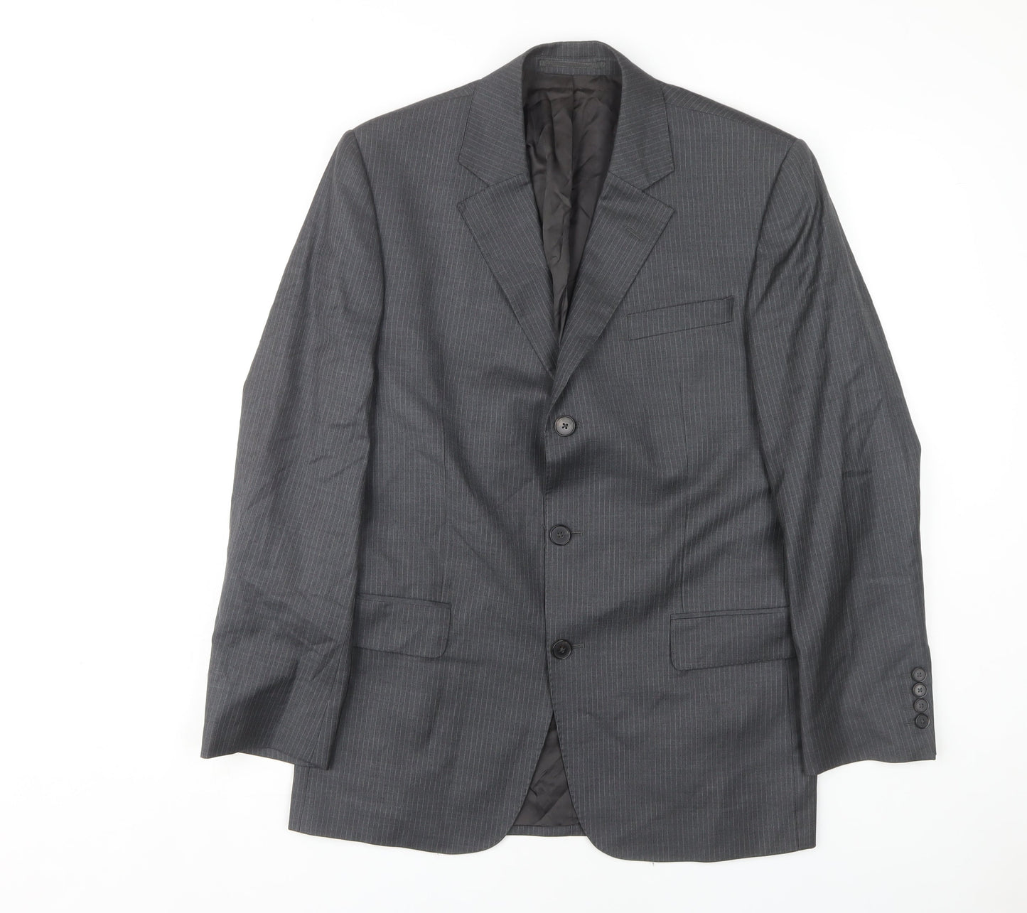 Jaeger Men's Grey Wool Striped Suit Jacket, 38S