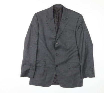 Additional front view of Jaeger Men's Grey Wool Striped Suit Jacket, 38S