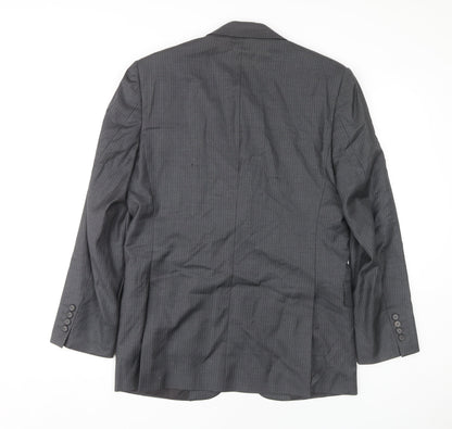 Back view of Jaeger Men's Grey Wool Striped Suit Jacket, 38S