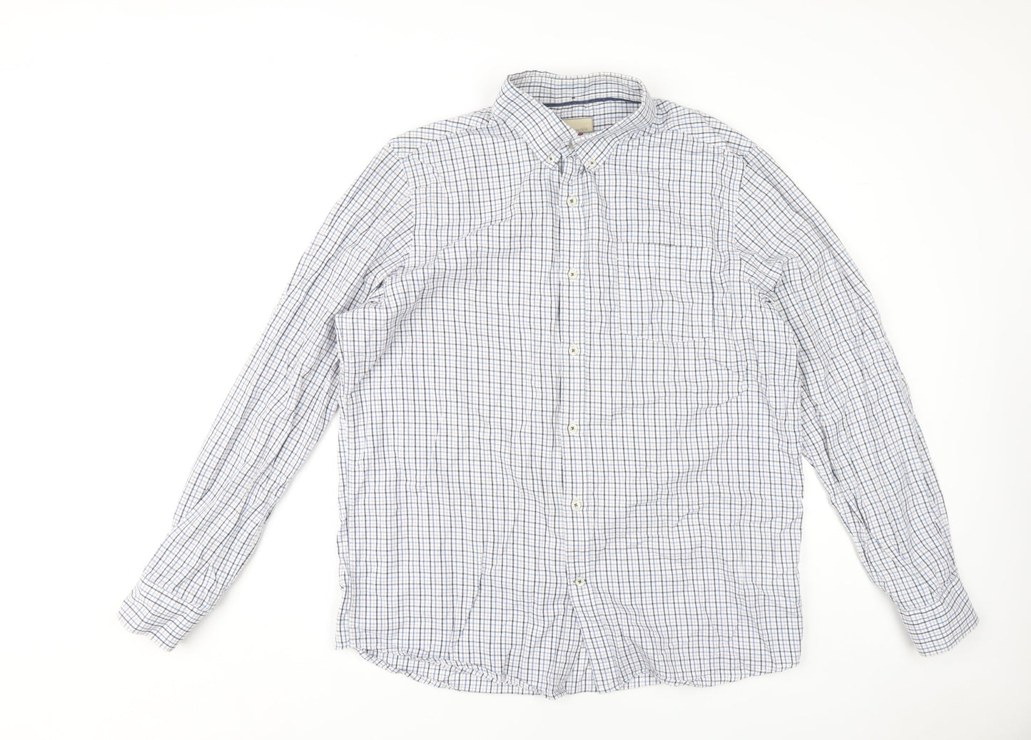 John Lewis Men's XL Blue Check Button-Down Shirt