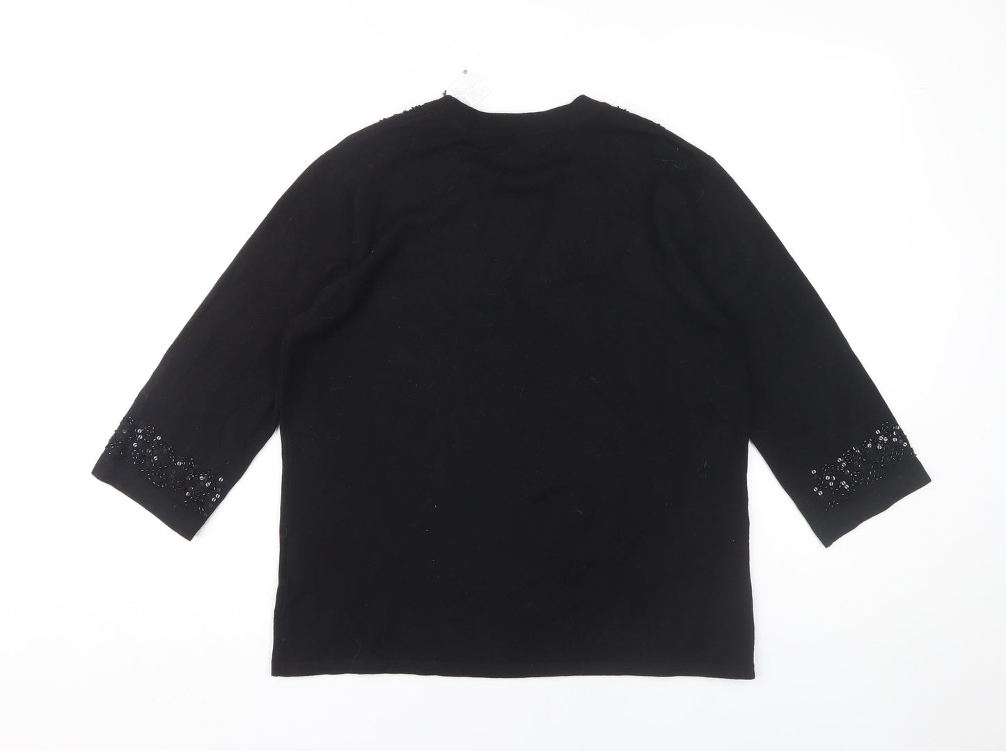 Emreco Women's Black Open Front Cardigan Size 14 Beaded