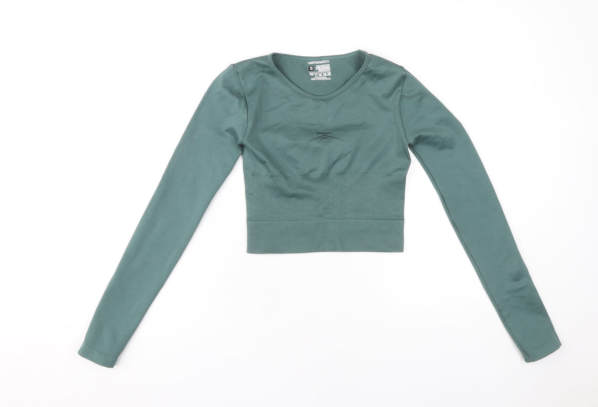 PRETTYLITTLETHING Women's Green Cropped Long Sleeve Top