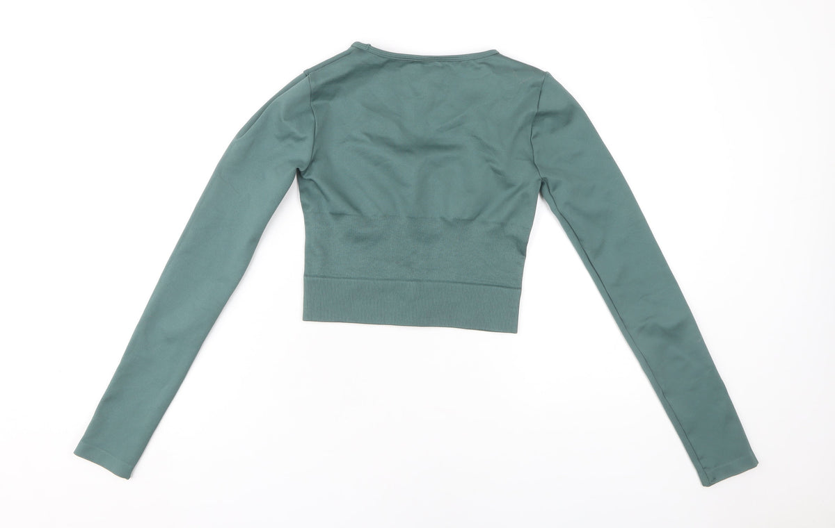 PRETTYLITTLETHING Women's Green Cropped Long Sleeve Top