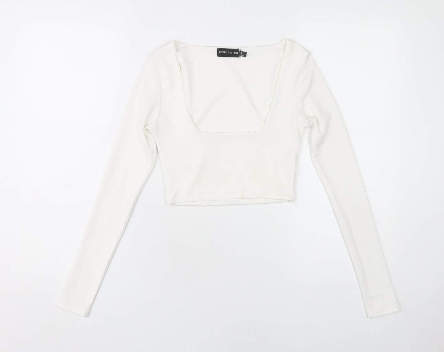 PrettyLittleThing White Cropped Top, Size 6, Women's Long Sleeve
