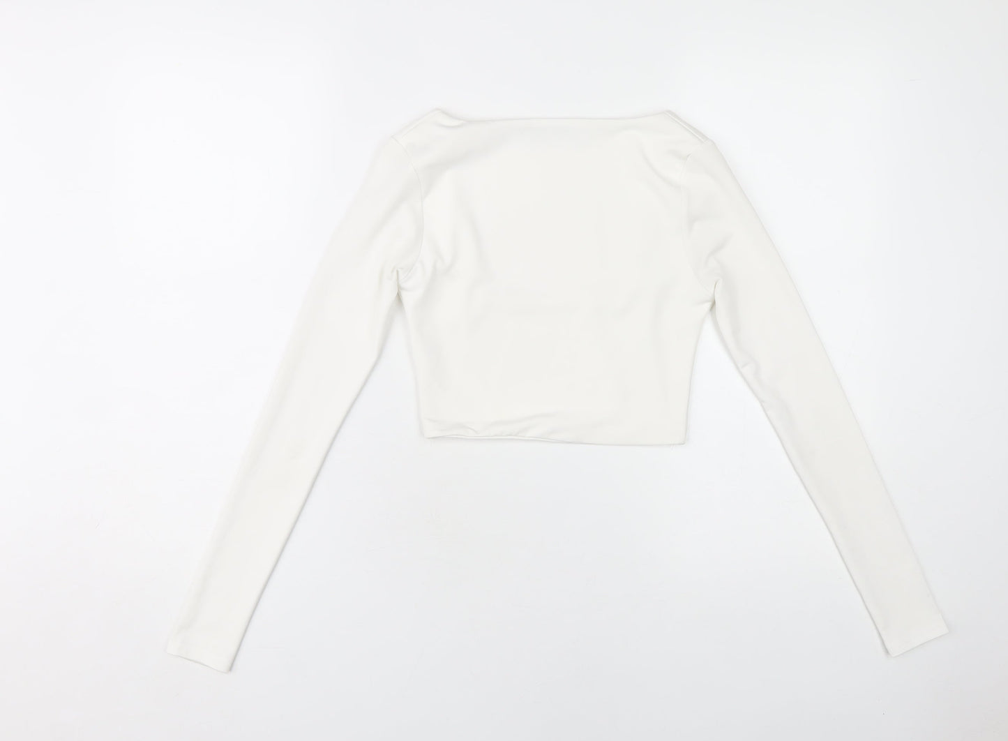PrettyLittleThing White Cropped Top, Size 6, Women's Long Sleeve