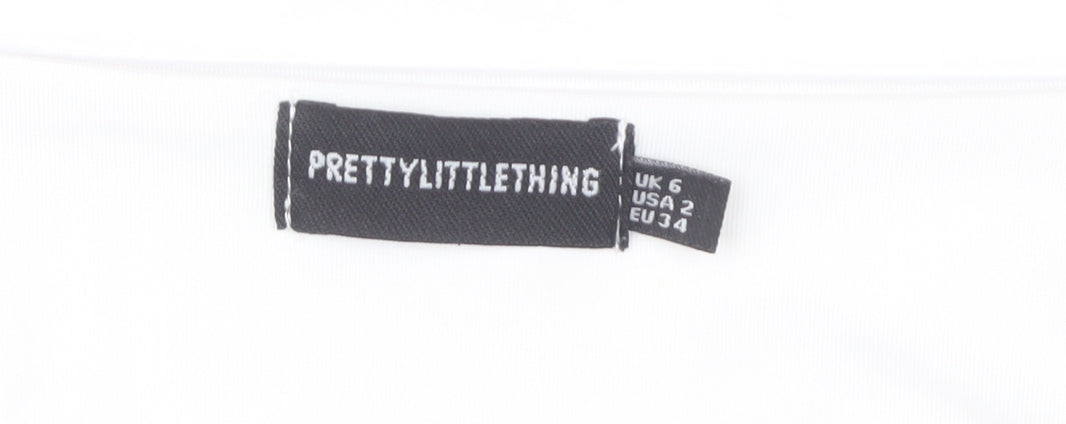 PrettyLittleThing White Cropped Top, Size 6, Women's Long Sleeve