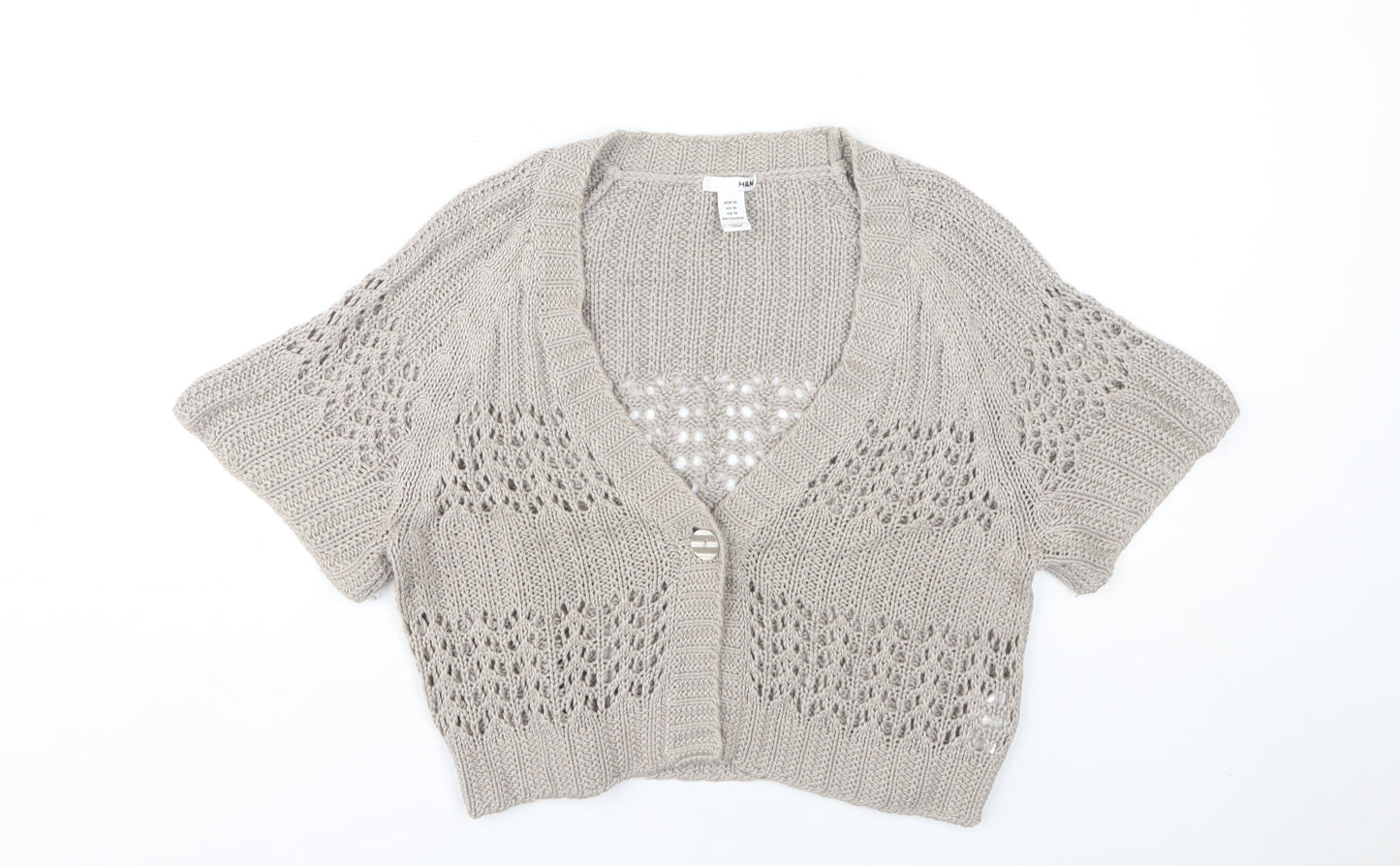 H&M Women's Beige Cardigan M V-Neck Knit Lightweight