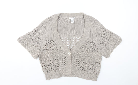 H&M Women's Beige Cardigan M V-Neck Knit Lightweight