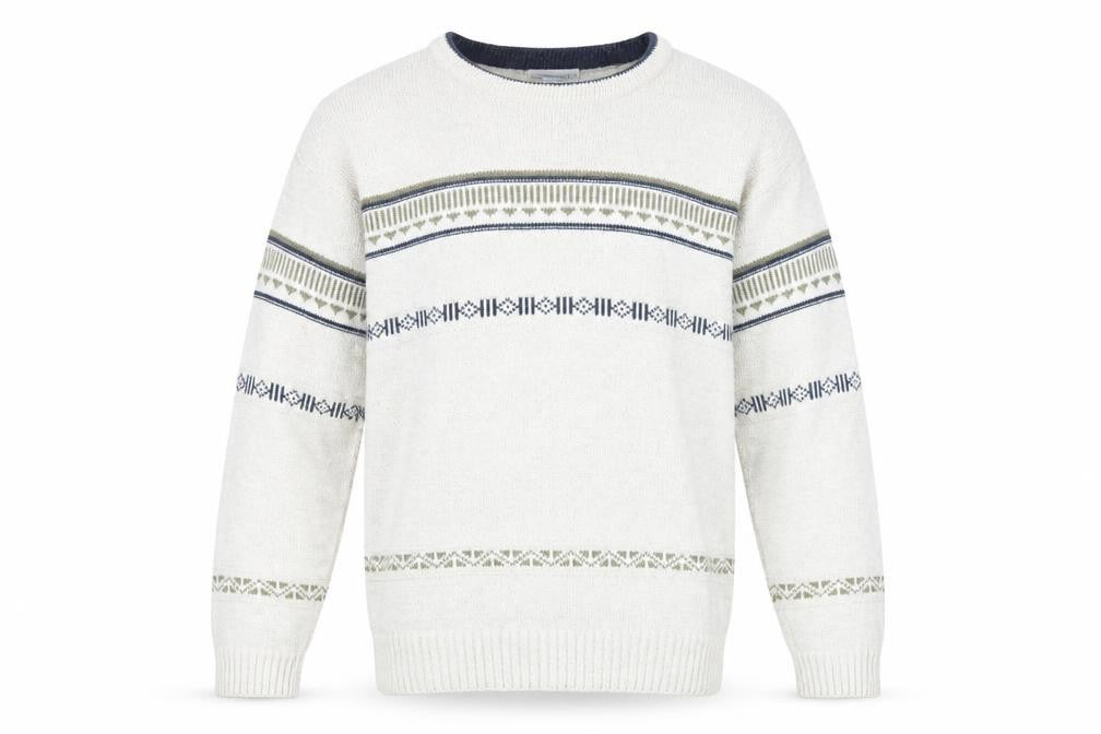 Greenwoods Men's Ivory Pullover Jumper L - Geometric Knit