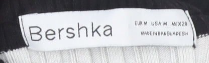 Bershka Women's Black Striped Jersey Mock Neck Top M