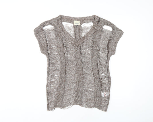 River Island Brown Open-Knit Pullover Jumper Size 8