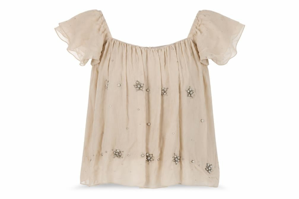 TFNC London Beige Beaded Blouse, Women’s Size 2