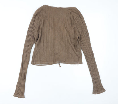 Back view of ASOS Women's Brown Cropped V-Neck Blouse, size 12