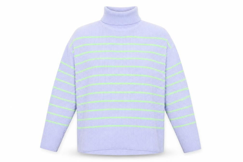 Marks & Spencer Women's Blue Roll Neck Striped Pullover M