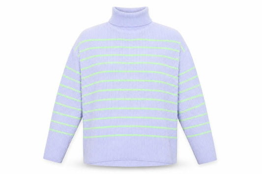 Marks & Spencer Women's Blue Roll Neck Striped Pullover M