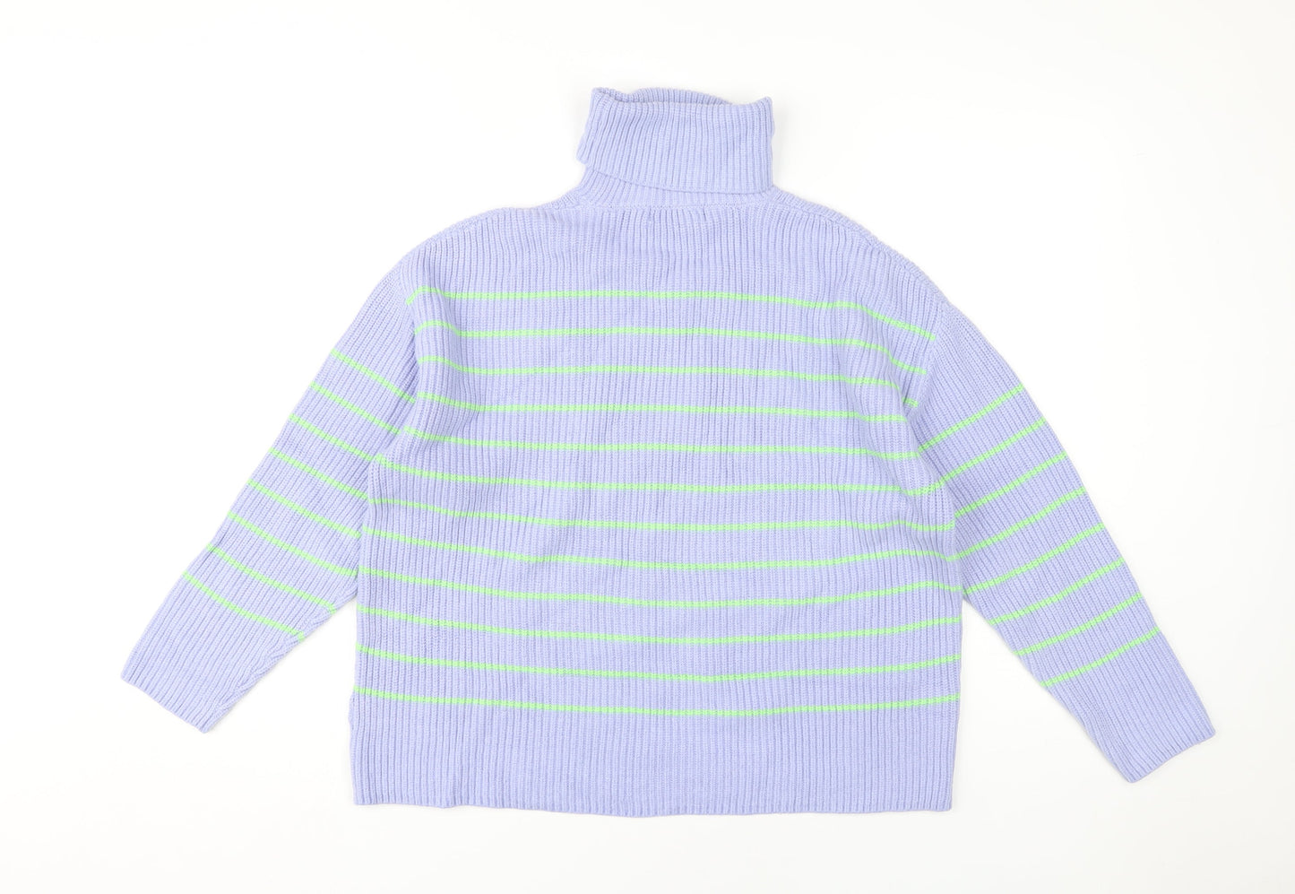 Marks and Spencer Women's Blue Roll Neck Striped Pullover M