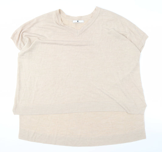 Very Women's Beige Cotton Pullover Jumper V-Neck Size 16-18