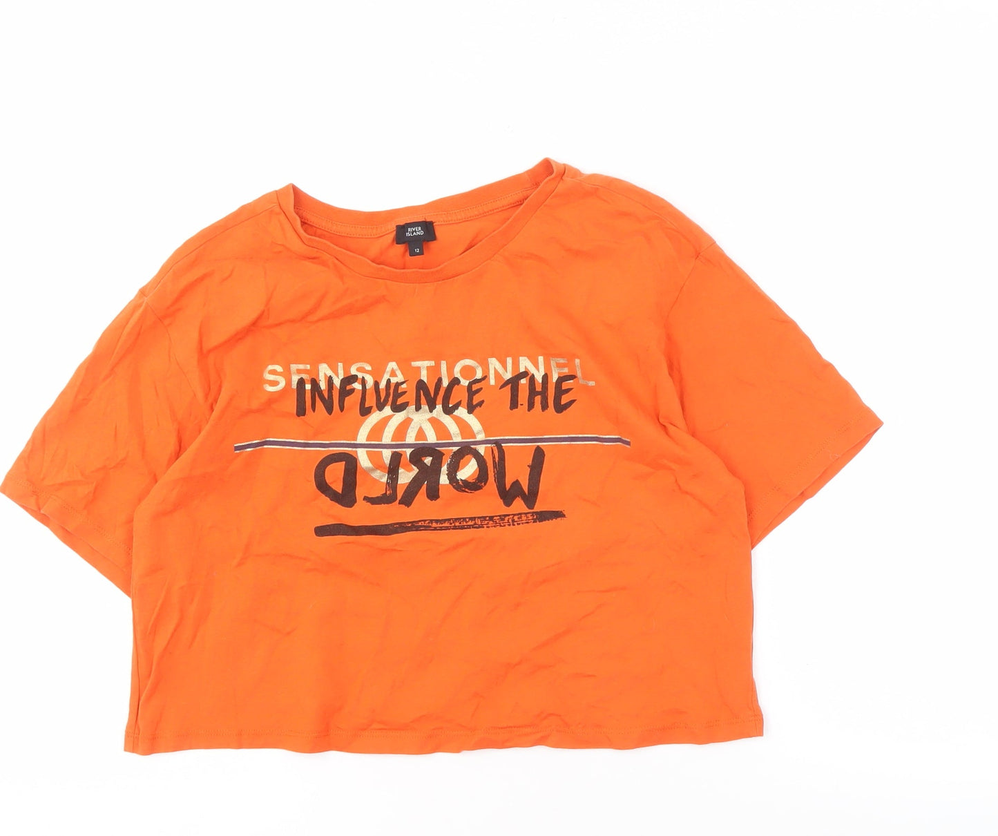 River Island Women’s Orange Cropped T-Shirt Size 12