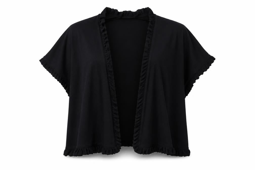 Michele Hope Women's Black Ruffle Open Front Cardigan S