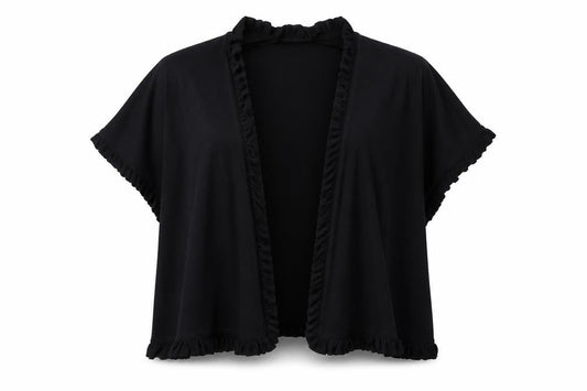 Michele Hope Women's Black Ruffle Open Front Cardigan S