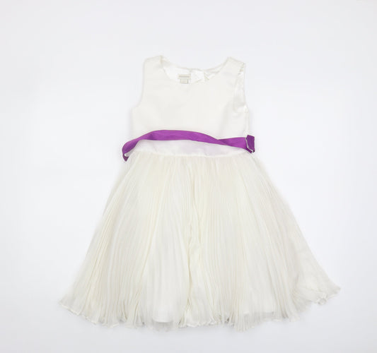 Monsoon Girls Ivory Dress, Size 7, Sleeveless, Polyester