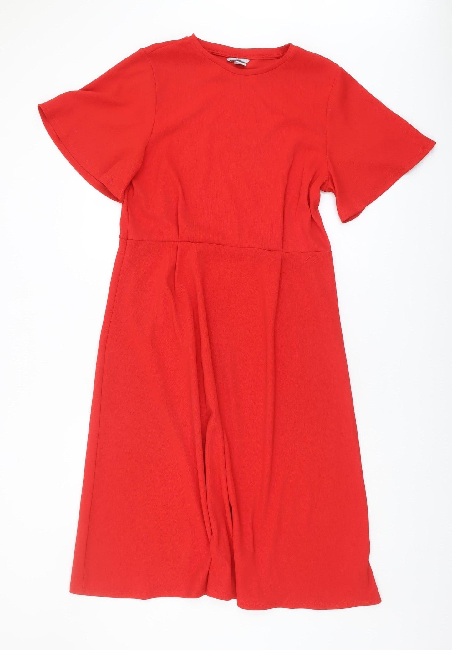 H&M Women's Red Midi Dress L - Casual Crew Neck