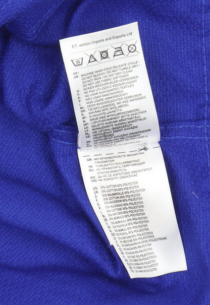 Close-up detail of Adidas boys’ blue jacket 9-10 years activewear