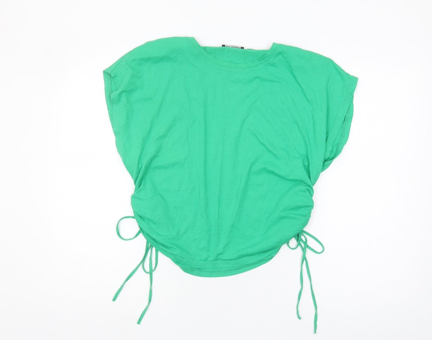 Zara Women's Green T-Shirt, Size 12, Crew Neck, Casual