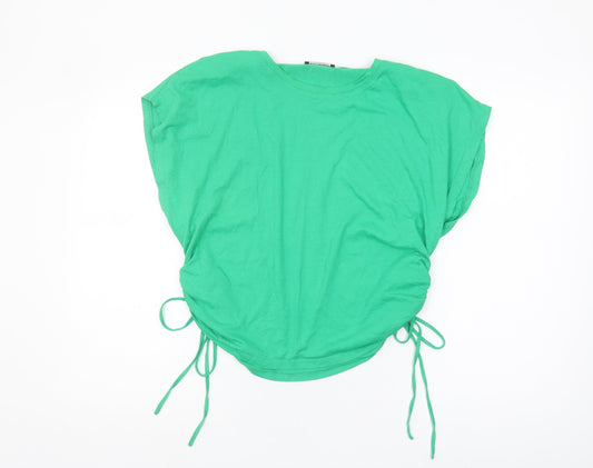 Zara Women's Green T-Shirt, Size 12, Crew Neck, Casual