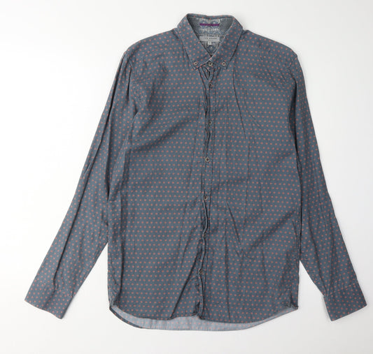 Ted Baker Men's Blue Geometric Shirt, Size M, Long Sleeve