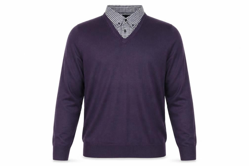James Pringle Men's Purple V-Neck Check Jumper, Size S